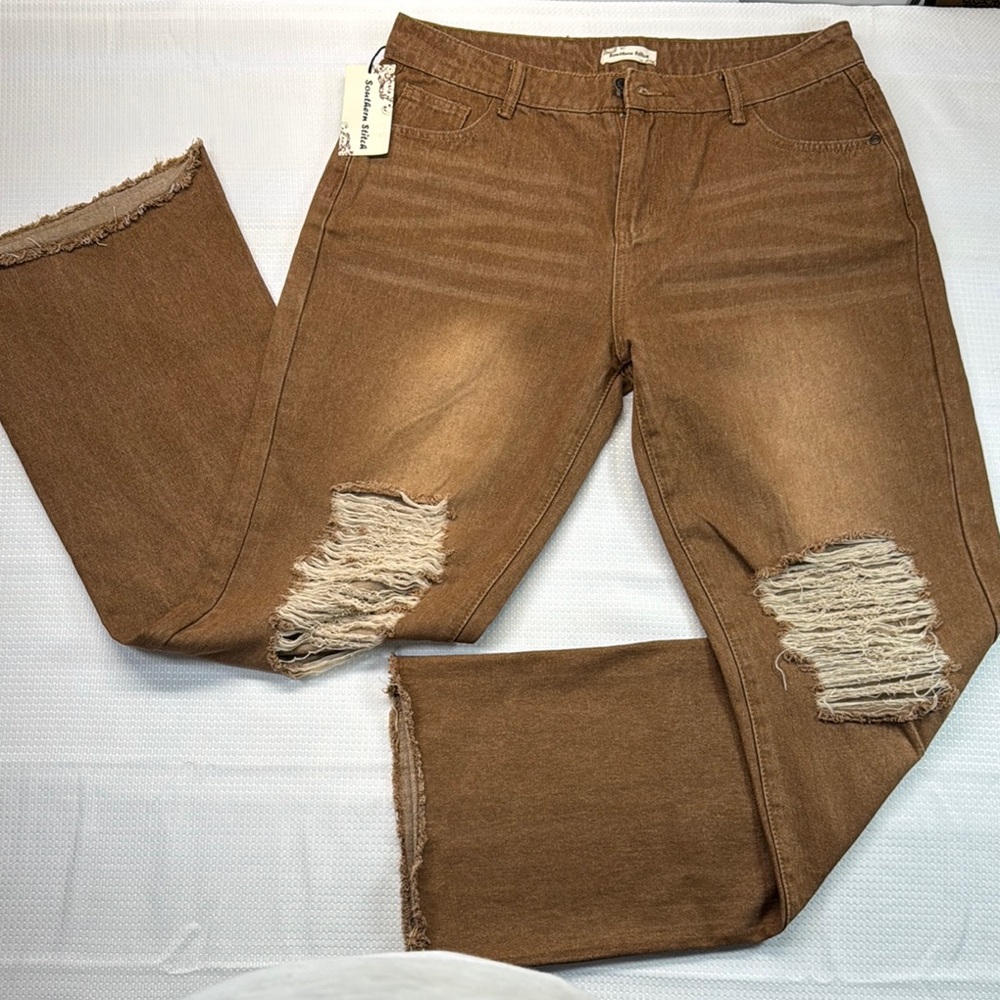 Southern Stitch Distressed Brown Jean Boutique
